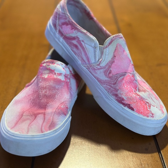 Shoes - Vans Asher Tie Dye Shoes Womens Sz 6 White Pink Canvas Slip On Sneakers